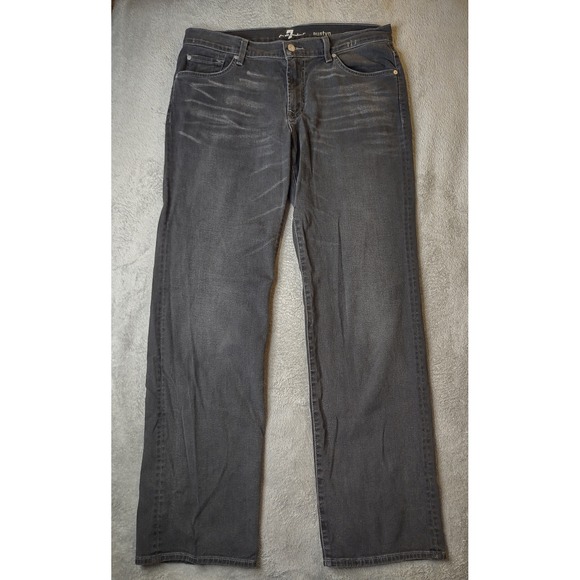 7 For All Mankind Austyn Black Denim Jeans Men's 36 x 33 Relaxed Straight Leg - Picture 1 of 6